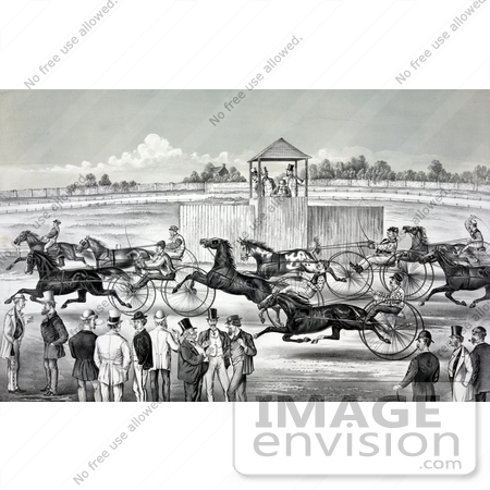 #41334 Stock Illustration of a Group Of People Watching From The Sidelines Of A Horse Race by JVPD