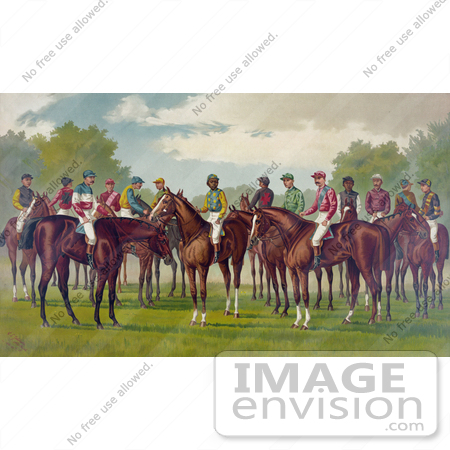 #41338 Stock Illustration of a Group Of Jockeys On Their Horses by JVPD
