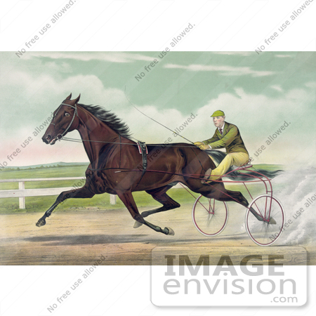 #41342 Stock Illustration of a Man Racing A Horse On A Two Wheel Sulky by JVPD