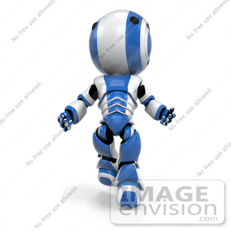 #41359 Clipart Illustration of a 3d Blue AO-Maru Robot Leaning Back And Looking Up While Running by Jester Arts