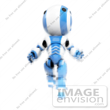 #41360 Clipart Illustration of a 3d Blue AO-Maru Robot Running And Emerging Through Pixels by Jester Arts