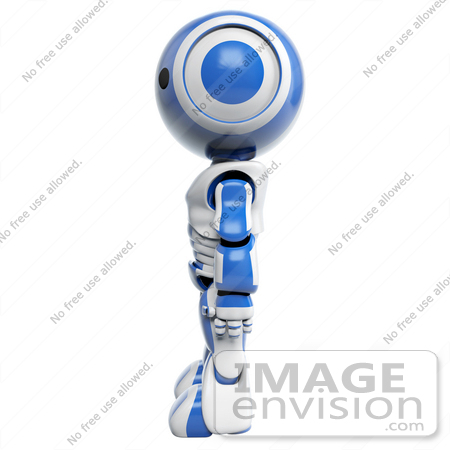 #41364 Clipart Illustration of a 3d Blue AO-Maru Robot Standing With His Arms At His Side, Facing Left by Jester Arts