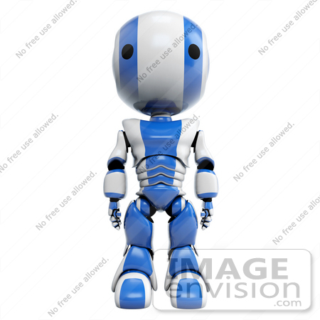 #41367 Clipart Illustration of a 3d Blue AO-Maru Robot Facing Front And Standing With His Arms At His Side by Jester Arts