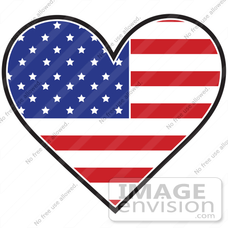 #41372 Clip Art Graphic of an American Heart Flag by Maria Bell