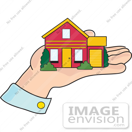 #41373 Clip Art Graphic of a Little House in a Man’s Hand by Maria Bell