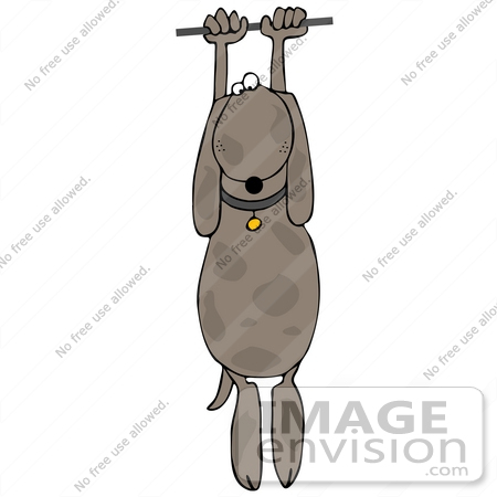 #41384 Clip Art Graphic of a Stuck Dog Hanging From A Cable by DJArt