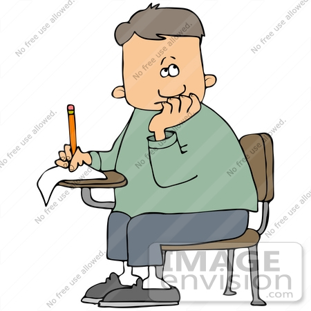 #41386 Clip Art Graphic of a School Boy Nibbling His Nails And Trying To Complete His Test by DJArt