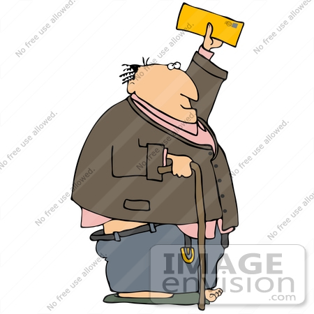 #41404 Clip Art Graphic of a Man With His Pants Falling Down, Holding A Check by DJArt