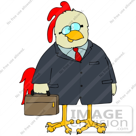#41406 Clip Art Graphic of a Chicken In A Suit, Carrying A Briefcase by DJArt