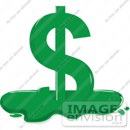 #41424 Clip Art Graphic of a Green Melting Dollar Symbol by Maria Bell