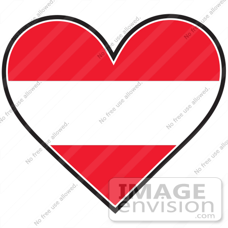 #41427 Clip Art Graphic of a Red And White Striped Austria Heart Flag by Maria Bell