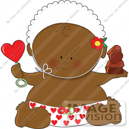 #41633 Clip Art Graphic of an African American Valentine’s Day Baby by Maria Bell