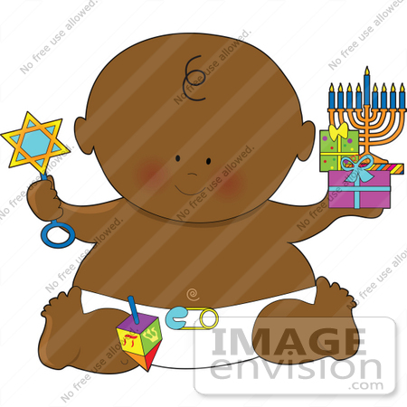 #41639 Clip Art Graphic of an African American Hanukkah Baby by Maria Bell