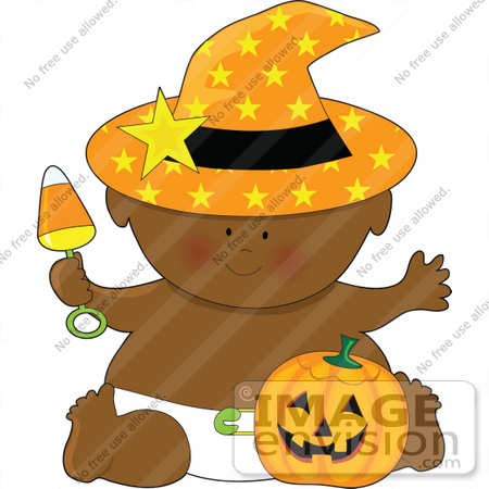 #41640 Clip Art Graphic of an African American Halloween Baby by Maria Bell