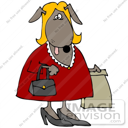 #41642 Clip Art Graphic of a Brown Female Pooch Shopping by DJArt