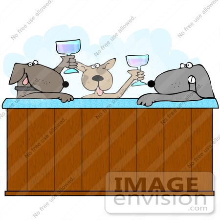 #41643 Clip Art Graphic of Brown Pooches Drinking And Soaking In A Hot Tub by DJArt