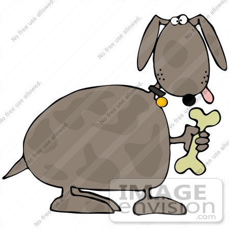 #41646 Clip Art Graphic of a Brown Pooch With a Doggy Bone by DJArt