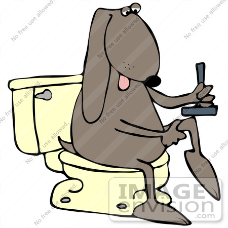 #41647 Clip Art Graphic of a Brown Pooch Shaving on a Toilet by DJArt