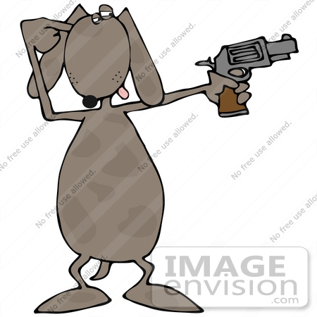 #41650 Clip Art Graphic of a Brown Pooch Shooting a Gun by DJArt