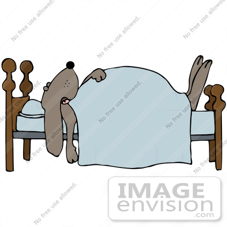 #41652 Clip Art Graphic of a Brown Pooch Sleeping in a Bed by DJArt