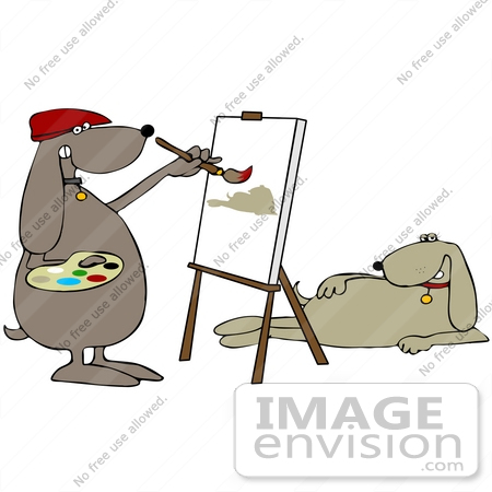#41653 Clip Art Graphic of a Brown Pooch Artist Painting a Model by DJArt