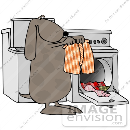 #41654 Clip Art Graphic of a Brown Pooch Doing Laundry by DJArt