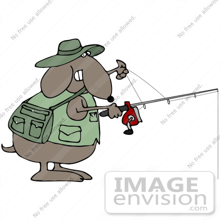 #41655 Clip Art Graphic of a Brown Pooch Fishing by DJArt