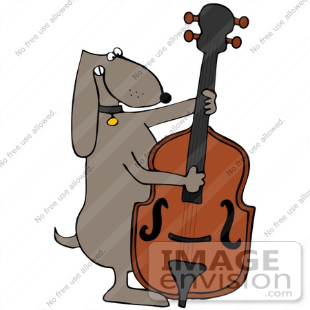 #41656 Clip Art Graphic of a Brown Pooch Playing a String Bass by DJArt