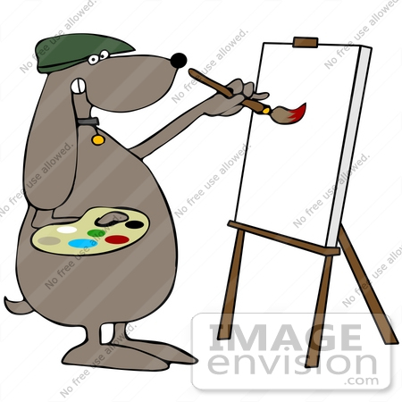 #41658 Clip Art Graphic of a Brown Pooch Artist Painting by DJArt