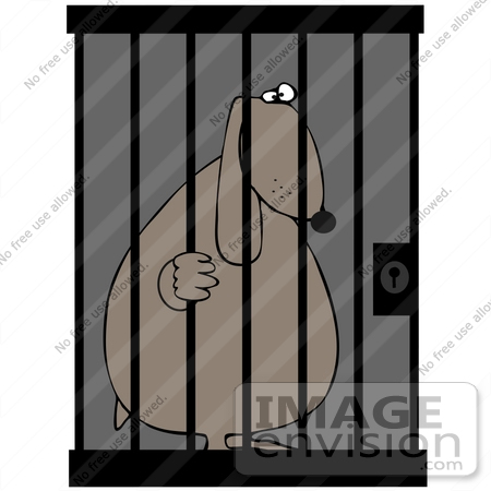 #41659 Clip Art Graphic of a Brown Pooch in Doggy Jail by DJArt