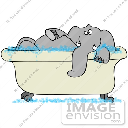 #41661 Clip Art Graphic of a Gray Elephant Taking a Bubble Bath by DJArt