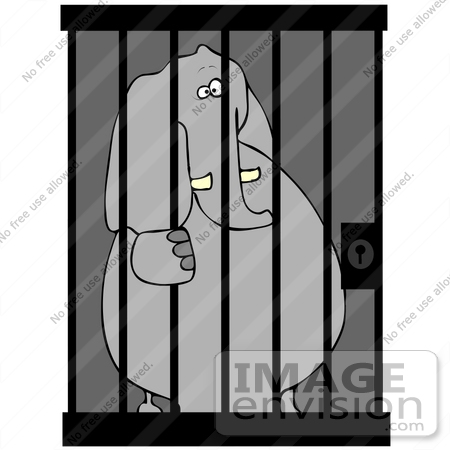 #41663 Clip Art Graphic of a Gray Elephant in Jail by DJArt