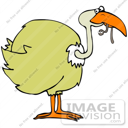 #41668 Clip Art Graphic of a Yellow Bird Eating a Worm by DJArt