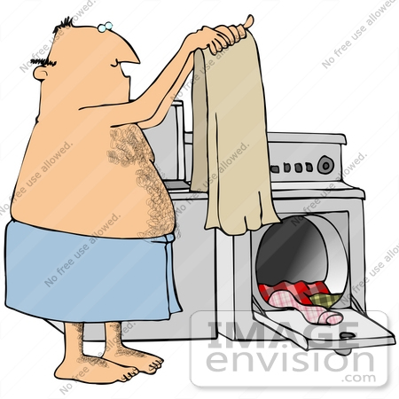#41669 Clip Art Graphic of a Middle Aged Caucasian Man Doing Laundry by DJArt