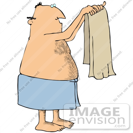 #41673 Clip Art Graphic of a Caucasian Man Holding Up A Towel by DJArt