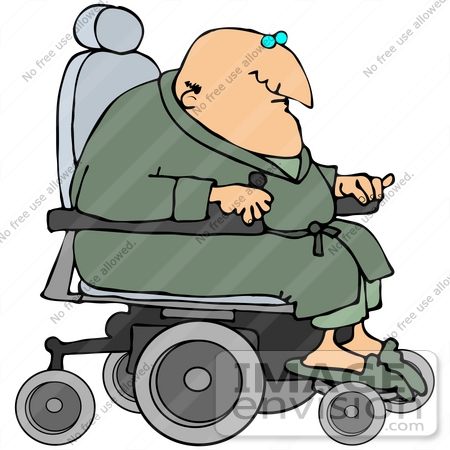 #41674 Clip Art Graphic of a Robed Senior Man Racing Around In His Power Chair by DJArt
