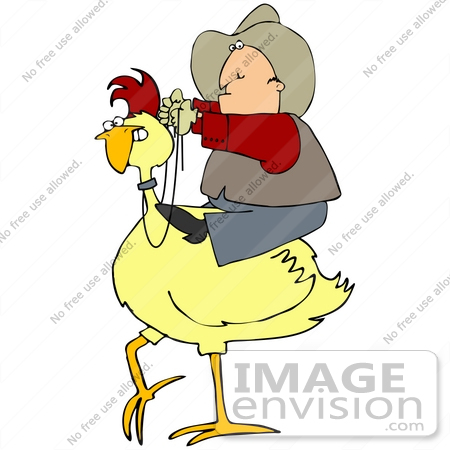 #41679 Clip Art Graphic of a Cowboy Riding Birdback by DJArt