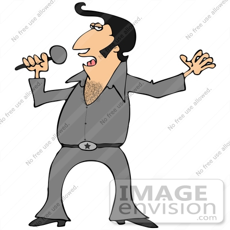 #41684 Clip Art Graphic of a Hairy Elvis Impersonator Performing by DJArt