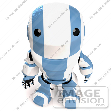 #42183 Clip Art Graphic of a Blue Futuristic Robot Looking Up by Jester Arts