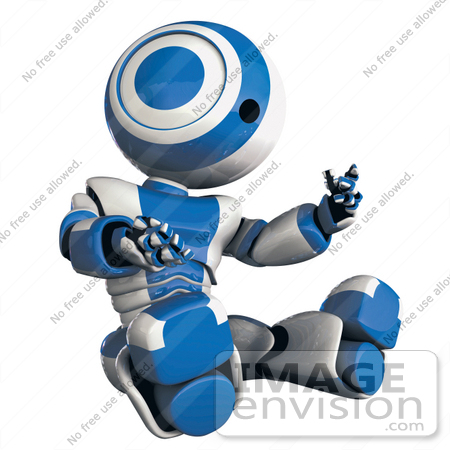 #42184 Clip Art Graphic of a Blue Futuristic Robot Looking At His Hand by Jester Arts
