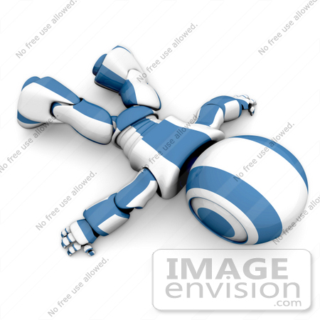 #42188 Clip Art Graphic of a Blue Futuristic Robot Laying Flat On His Face by Jester Arts