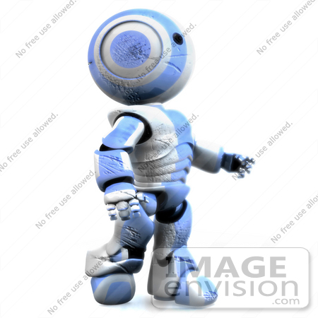 #42192 Clip Art Graphic of a Blue Futuristic Robot Scratched Up by Jester Arts