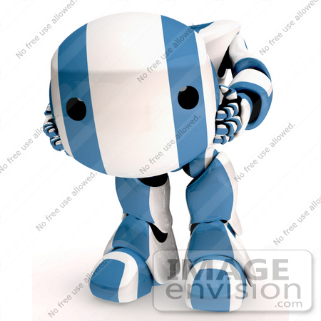 #42196 Clip Art Graphic of a Blue Futuristic Robot Holding His Head by Jester Arts