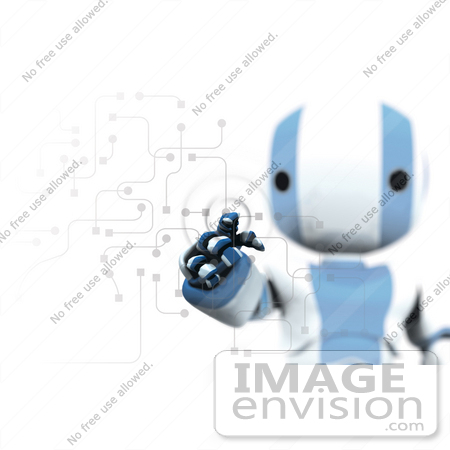 #42199 Clip Art Graphic of a Blue Futuristic Robot Entering A Code by Jester Arts