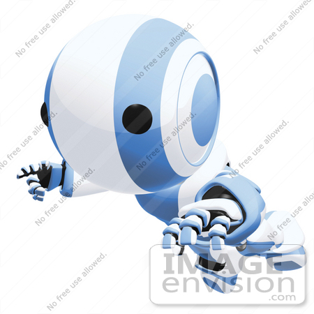#42207 Clip Art Graphic of a Blue Futuristic Robot Floating Or Falling by Jester Arts