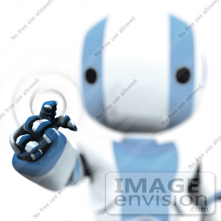 #42209 Clip Art Graphic of a Blue Futuristic Robot Pushing A Button by Jester Arts