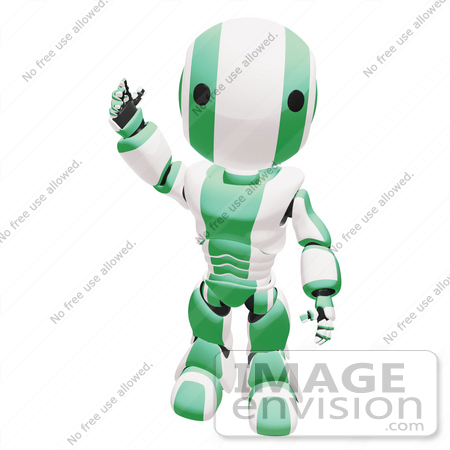 #42217 Clip Art Graphic of a Green Futuristic Robot Walking And Waving by Jester Arts