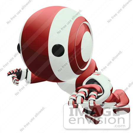 #42218 Clip Art Graphic of a Red Futuristic Robot Floating by Jester Arts