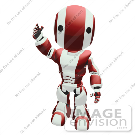 #42223 Clip Art Graphic of a Red Futuristic Robot Standing And Waving by Jester Arts