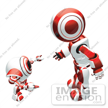 #42228 Clip Art Graphic of a Red Futuristic Robot And Cam Talking by Jester Arts
